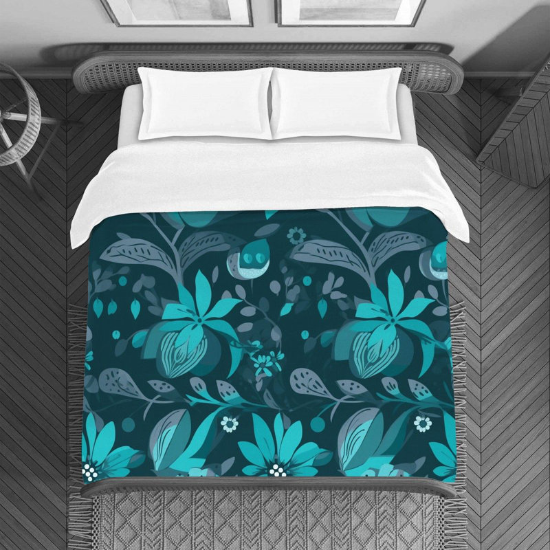 Machine Printed Duvet Cover, Queen Duvet Cover, Gray/Turquoise