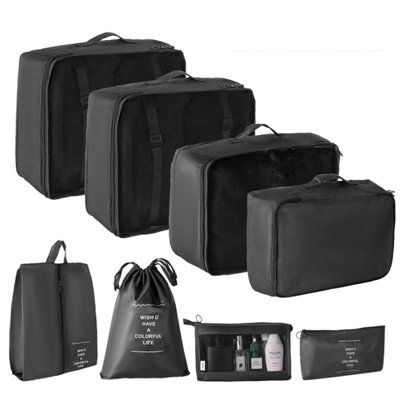 Packing Cubes 8 PCS, Mesh Breathable Luggage Organizers Bags, Packing Organizers, Durable Travel Essentials Bags Set, Travel Packing Organizers, Cosmetic bag, Black