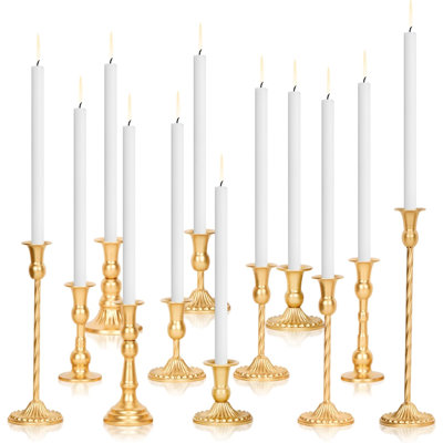 Set Of 12 Gold Candlestick Holders