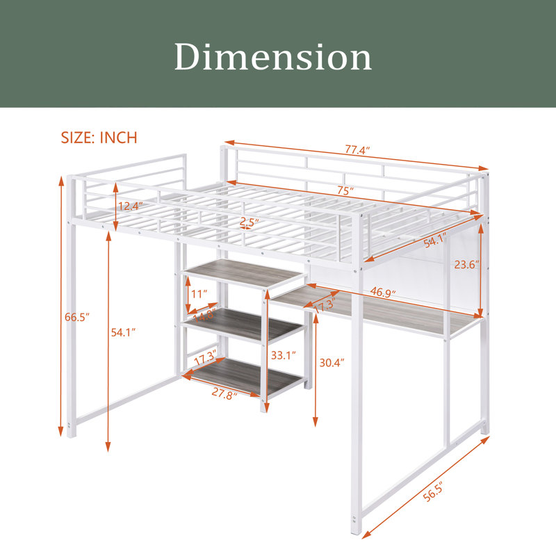 Abhijay Kids Loft Bed, Full, White