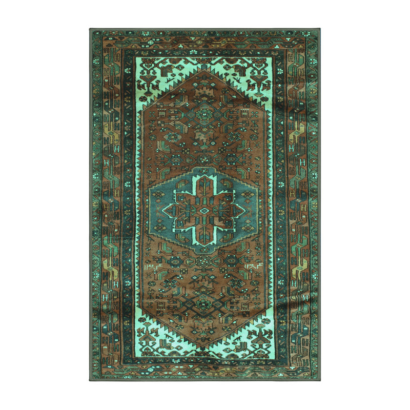 Tapis oriental fabriqué à la machine en vert / brun, Tapis de couloir 2 pi x 5 pi