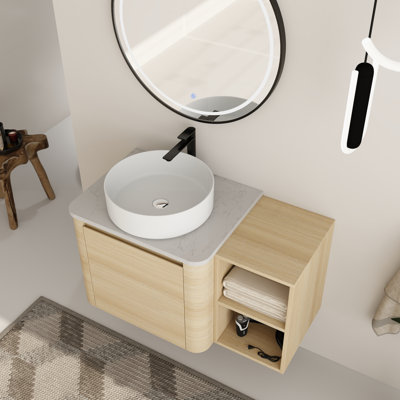 Ensemble de meuble-lavabo mural simple 36 po avec plateau en pierre reconstituée Eaton