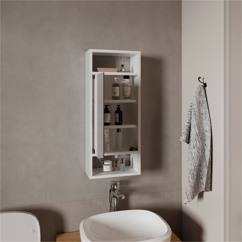 Armoire à pharmacie murale à miroir avec une porte et des tablettes de rangement intérieures Uros, blanc