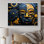 Jaune et bleu, motif de Kuba africain - Masque africain, art mural