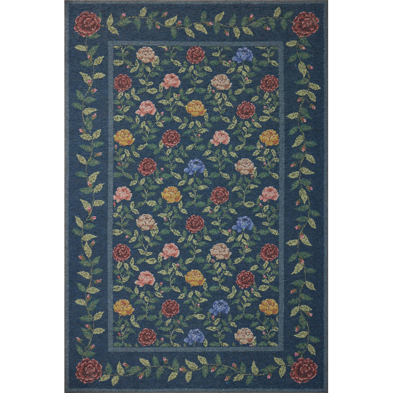 Rifle Paper Co. x Loloi Wildwood Navy Area Rug, Rectangle 3'9" x 5'6", Navy