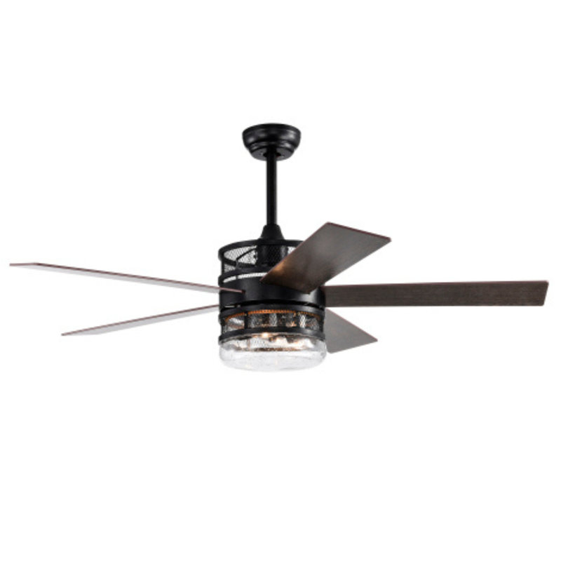 Ventilateur de plafond lumineux 52 pales 52 pouces avec abat-jour en verre, noir mat (télécommande en option)