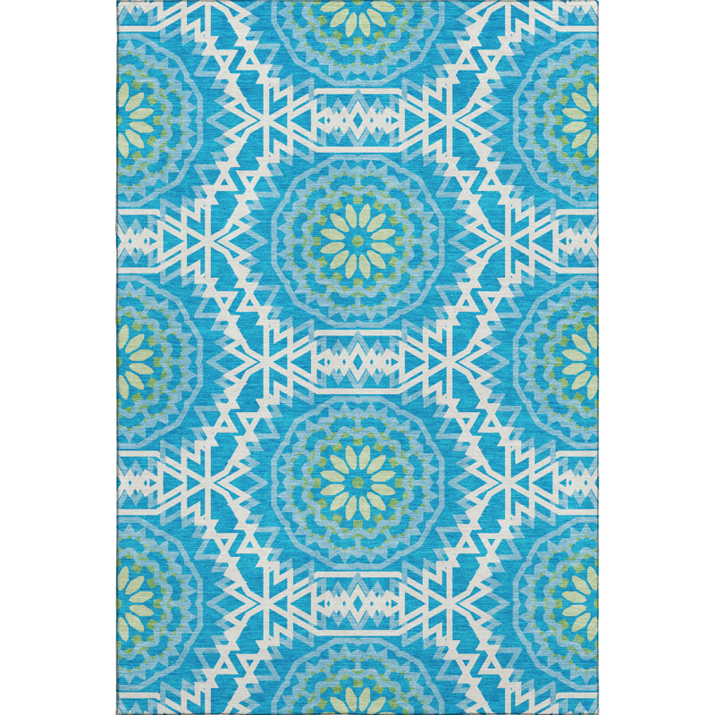 Tapis bleu Cerrito lavable à la machine de qualité supérieure, Rectangle 10 pi x 14 pi