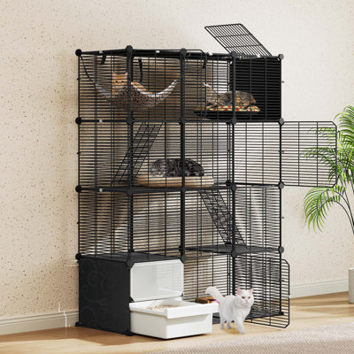 Cage intérieure pour chat à 4 niveaux avec litière 