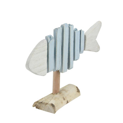 11.25" Nautical White and Blue Driftwood Fish Bone Table Decoration