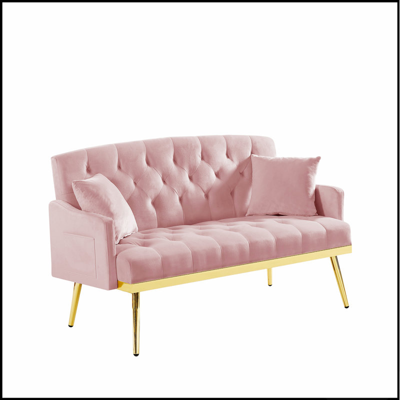 Canapé confortable à deux places pour le salon avec accoudoirs et coussins élégants, parfait pour la détente et l'esthétique.