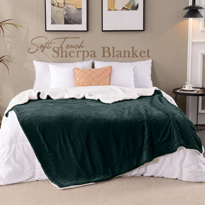 Reversible Sherpa Fleece Blanket - Ultra-Soft, Warm & Cozy All-Season Comfort , Emerald, 150cm x 130cm