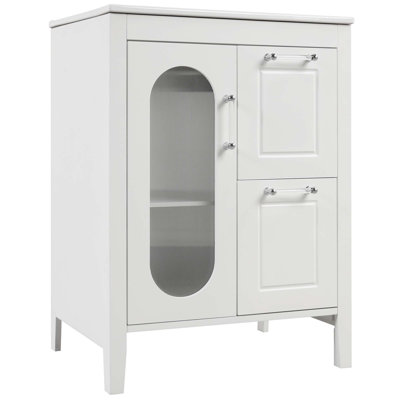 Meuble-lavabo 24 po avec lavabo, meuble-lavabo avec deux tiroirs et porte, tablette réglable, bois massif et panneau de fibres à densité moyenne
