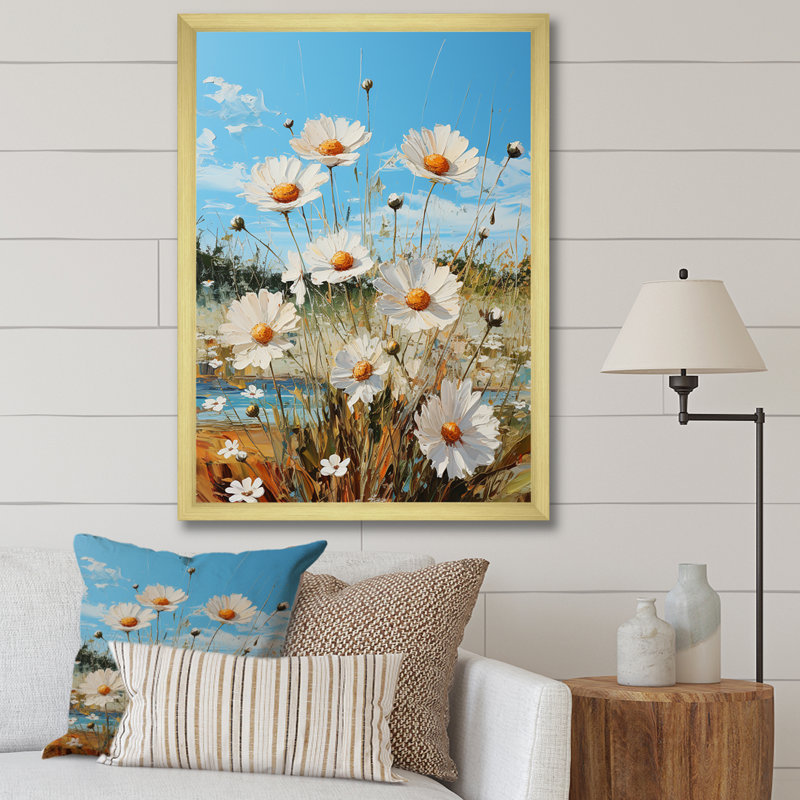 Daisy Dreamscape Flowers Field I, H 40 po x l 30 po x P 1,5 po, Cadre doré simple