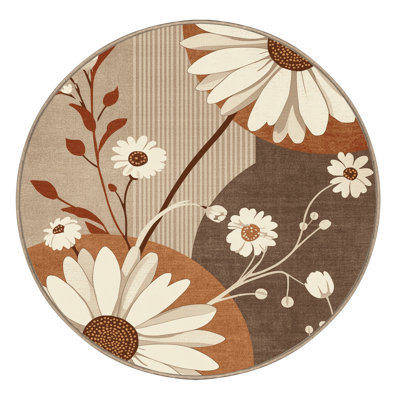 Machine Washable Parrilla Chamomile Scandinavian Clear Rug in Brown – Binding