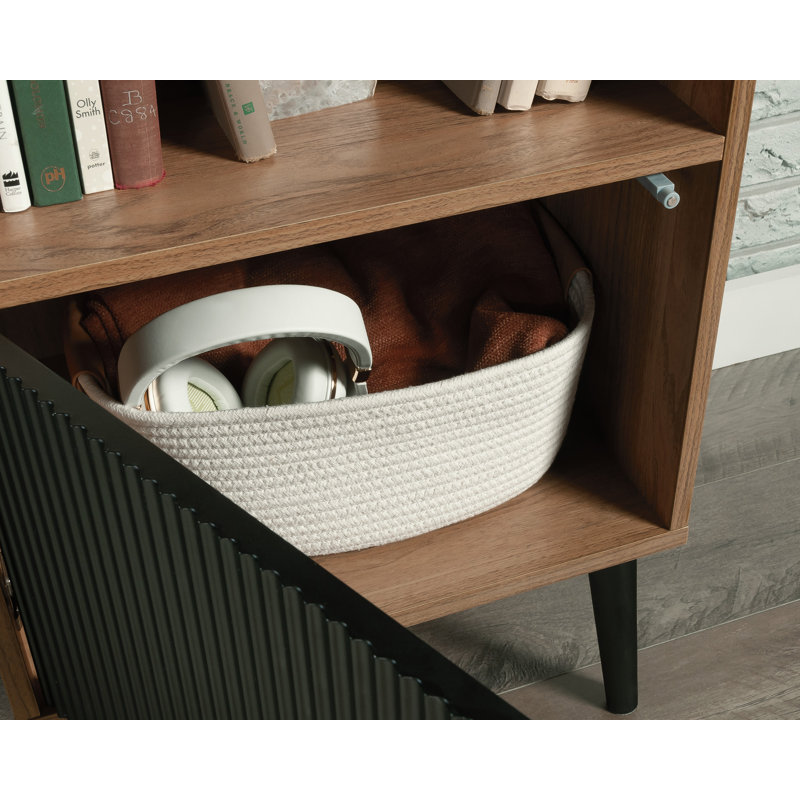 Serene Walnut and Black Adjustable Storage Cabinet with Doors