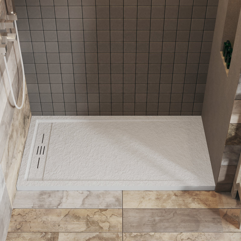 59" X 31.5" Shower Base With Textured Surface, Frpu + Gel Coat Artificial Stone, Universal Left/Right Drain, Matte White
