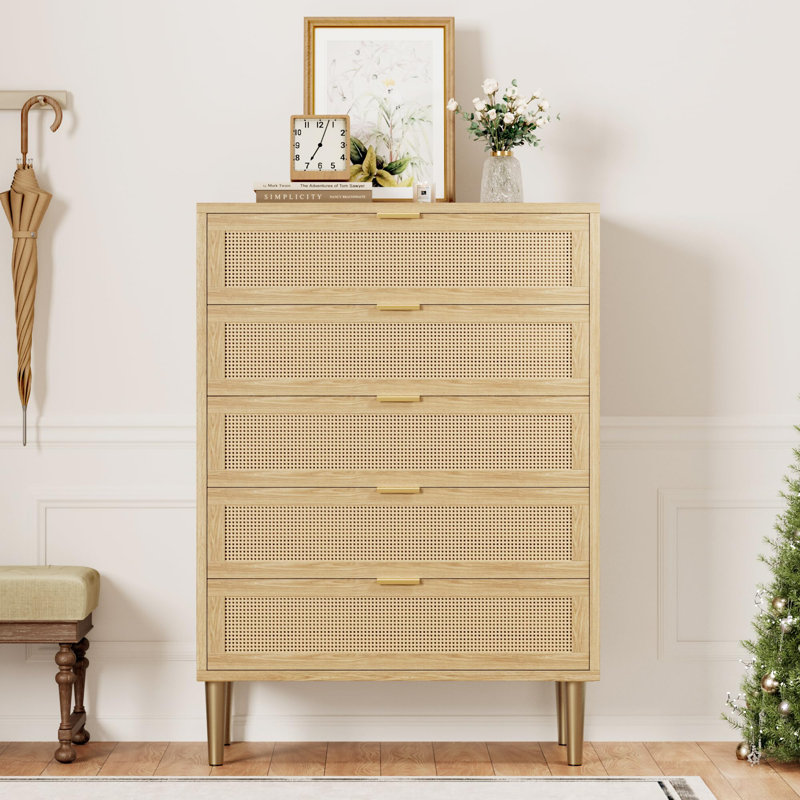 Commode 5 tiroirs Rattan