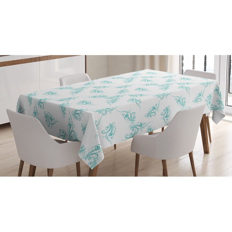 Nappe turquoise ambesonne, formes à tourbillons branches de fleurs fraîches botanique, housse de table rectangulaire pour la cuisine de salle à manger décoration, 60 po x 90 po, turquoise