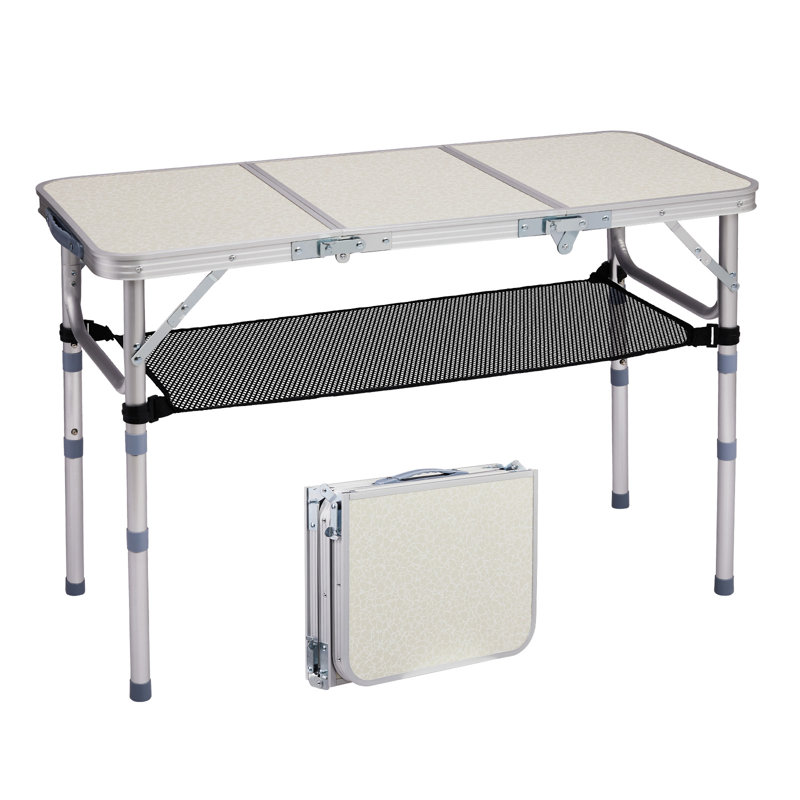 3 FT. White Patio Aluminium Folding Table With Mesh Storage Bag, White