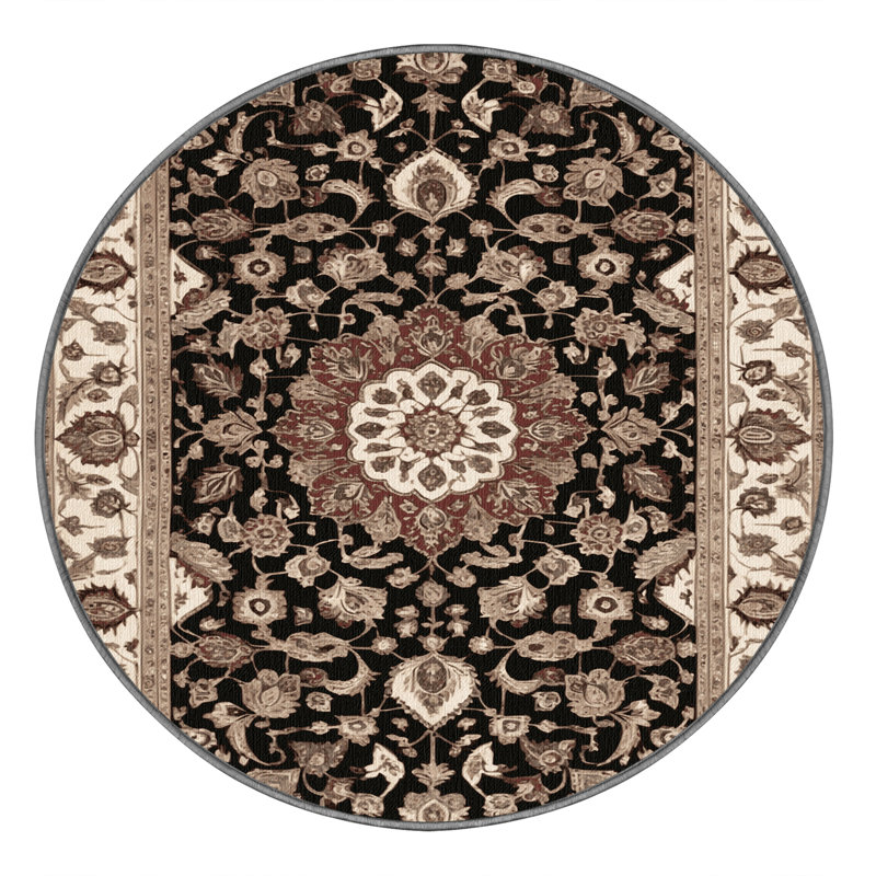 Tapis persan gris lavable à la machine, Rond 4 pi