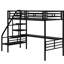 Lit mezzanine simple noir avec bureau, lattes en métal sécurisées, garde-corps pleine longueur, rangement sous le cadre à assemblage rapide noir, caractéristiques, multifonctionnel, peu encombrant dans la chambre à coucher