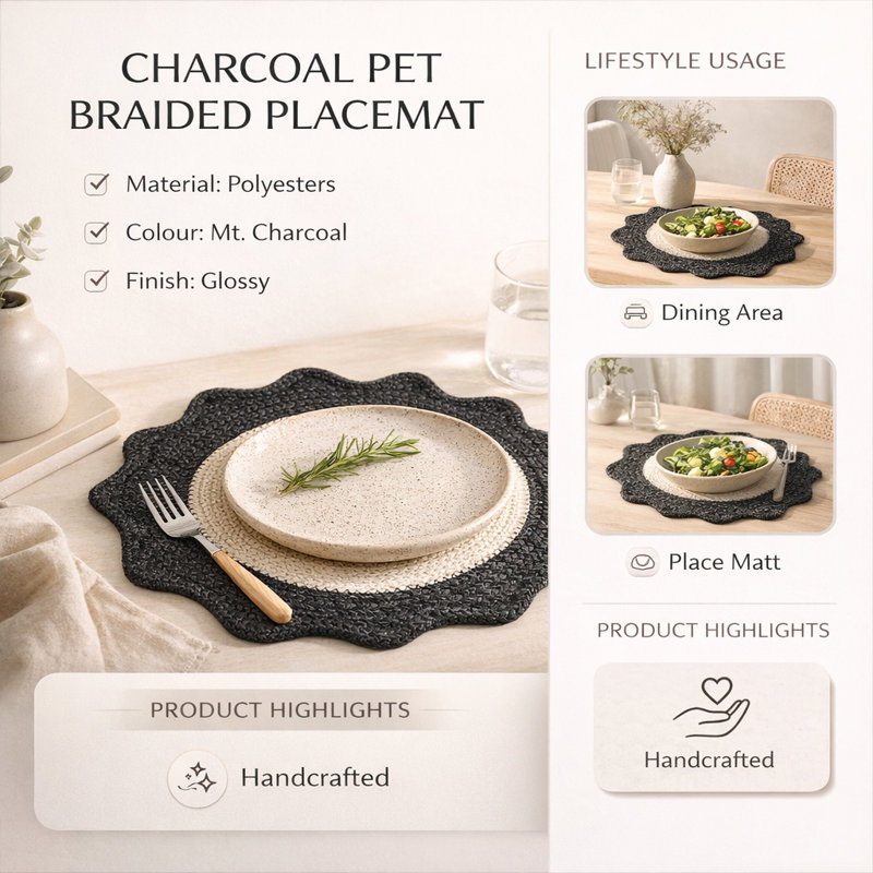 Polyester Solid Colour Placemat, Charcoal
