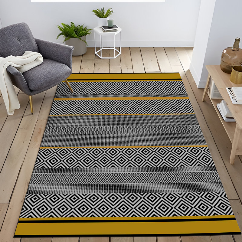 Tapis décoratif gris à motif géométrique moderne, Rectangle 4 pi 11,06 po x 7 pi 6,55 po