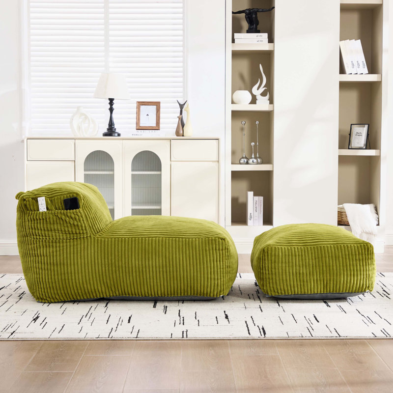 Canapé ergonomique ergonomique en velours côtelé avec fauteuil à billes et repose-pieds confortable, Olive