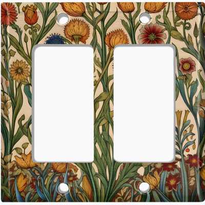 Metal Light Switch Plate Cover; US Standard Size 2 Gang Duplex - Vintage Wildflower Meadow