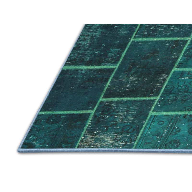 Tapis de zone turquoise contemporain, Rectangle 4 pi x 6 pi