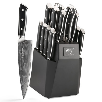 18PCS Damascus Knife Set with Steak Knives & Block