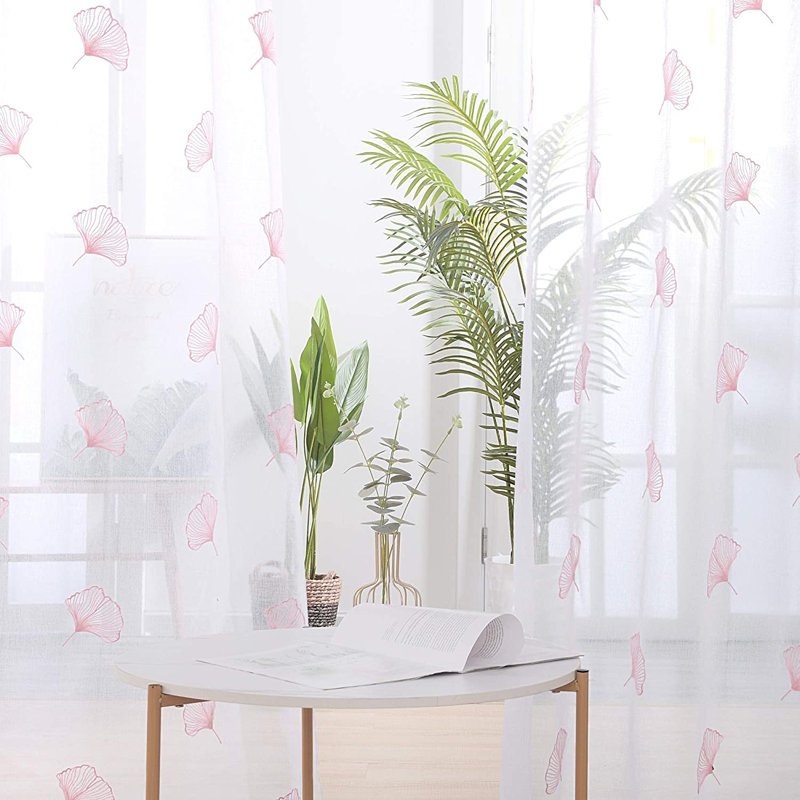 Emporia Sheer French Door Curtain Pair, Pink, 140cm Width x 180cm Drop