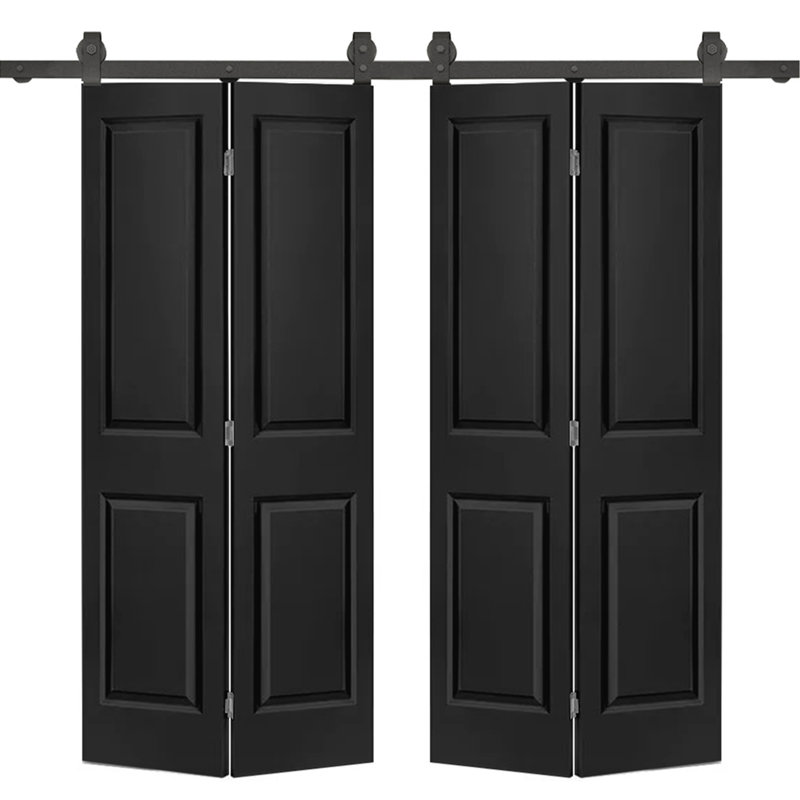 Porte de grange double en panneau de fibres à densité moyenne peinte noire 48 po x 80 po à 2 panneaux avec quincaillerie coulissante
