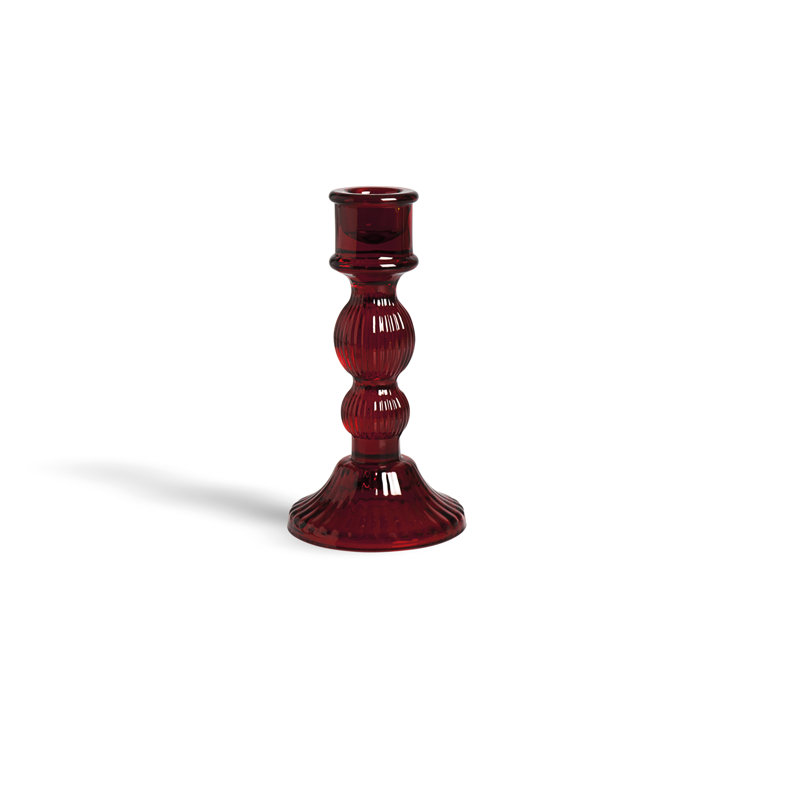 Glass Candlestick, 15" x 8", Red