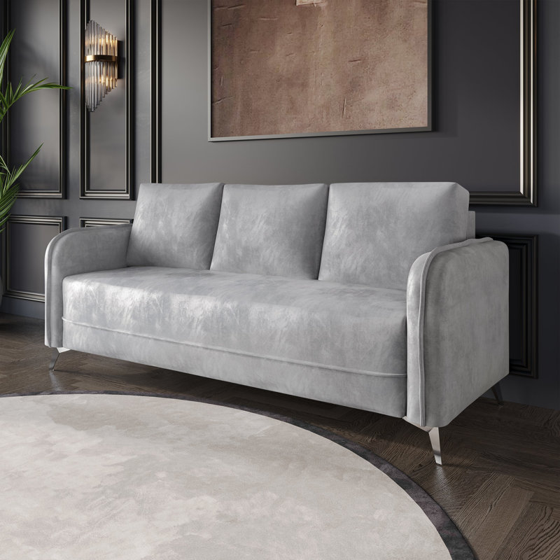Belmont Velvet Upholstered Sofa, Silver Gray