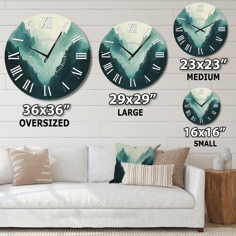 Horloge murale Teal Mist Mountain Peaks - Rustic, Surdimensionné