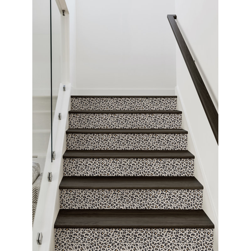 Bandes d'escalier à imprimé animal léopard, H 6 po x l 48 po, Noir