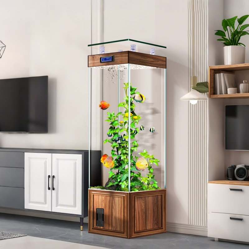 Aquarium 28,35 po, 63.42 Gallon (55.91" H x 28.35" W x 15.75" D), Clear/Brown