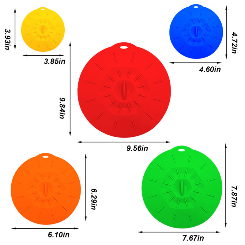 Couvercles en silicone, paquet de 5, 5 tailles, Multicolore