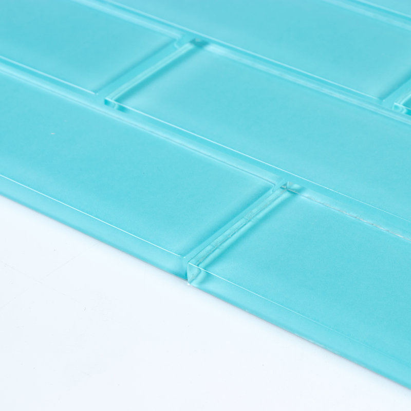 Premium 2" x 6" Straight Edge Glass Mosaic Subway Tile, Aqua Blue
