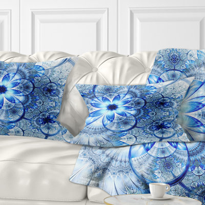 Dark Blue Flower Pattern Design - Floral Printed Throw Pillow