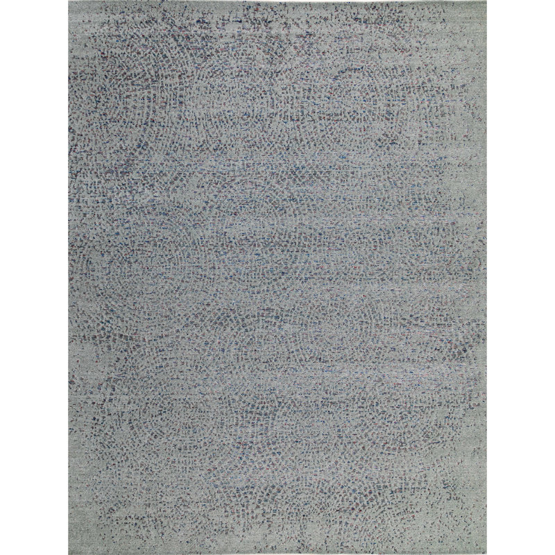Tapis gris / bleu / rouge noué à la main, Rectangle 6 pi x 9 pi