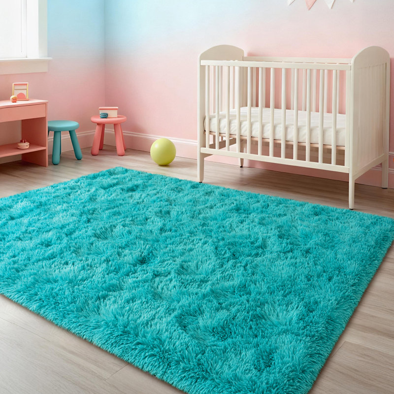 Shag Area Rugs for Living Room, 5x7 ft Soft Fluffy Rugs for Bedroom, Nursery, Kids Room Home Decor, Teal Blue