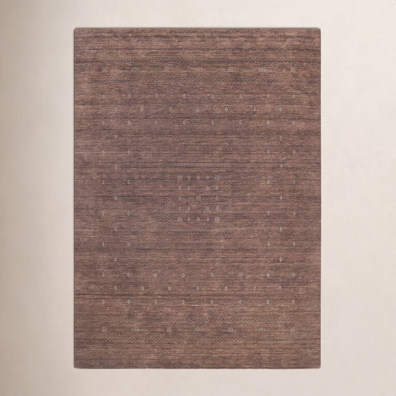 Simi Hand Knotted Cotton/Wool Southwestern Area Rug, Dark Brown, Rectangle 8' x 10'