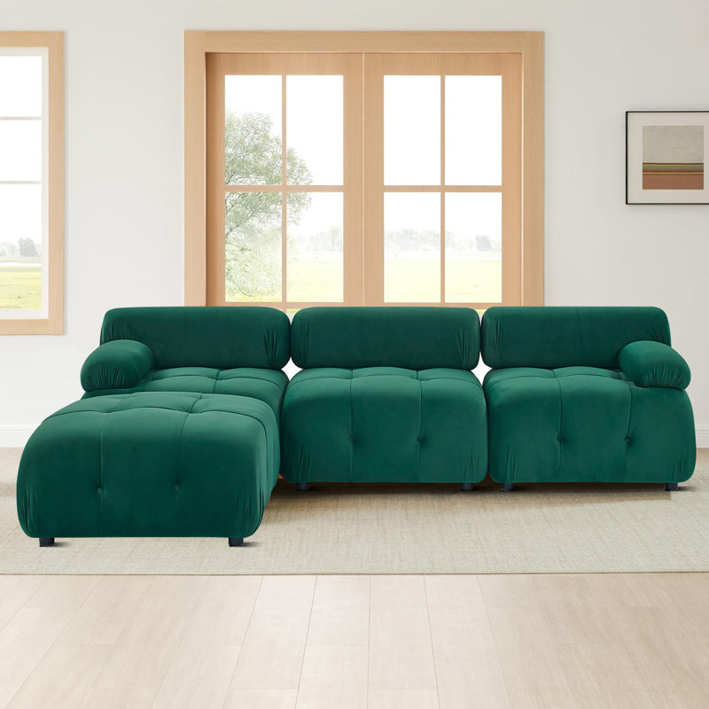 Canapé modulaire 4 pièces Tavonda, Velours vert foncé