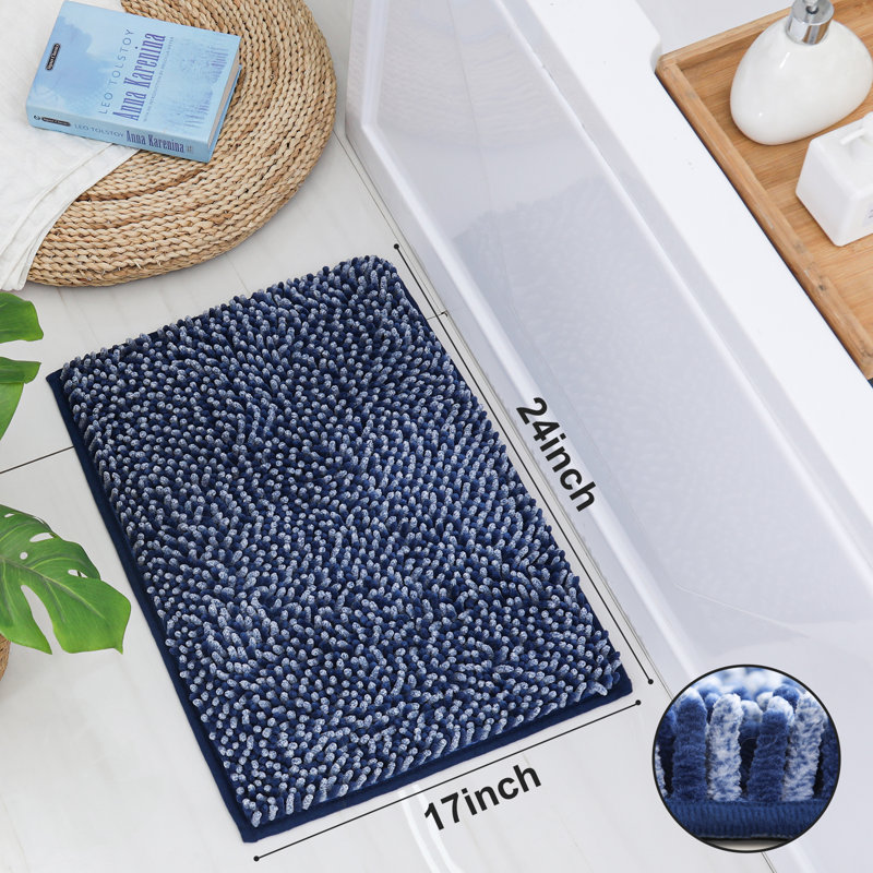 Radhika Chenille Non-Slip Bath Rug, 17" W x 24" L, Blue