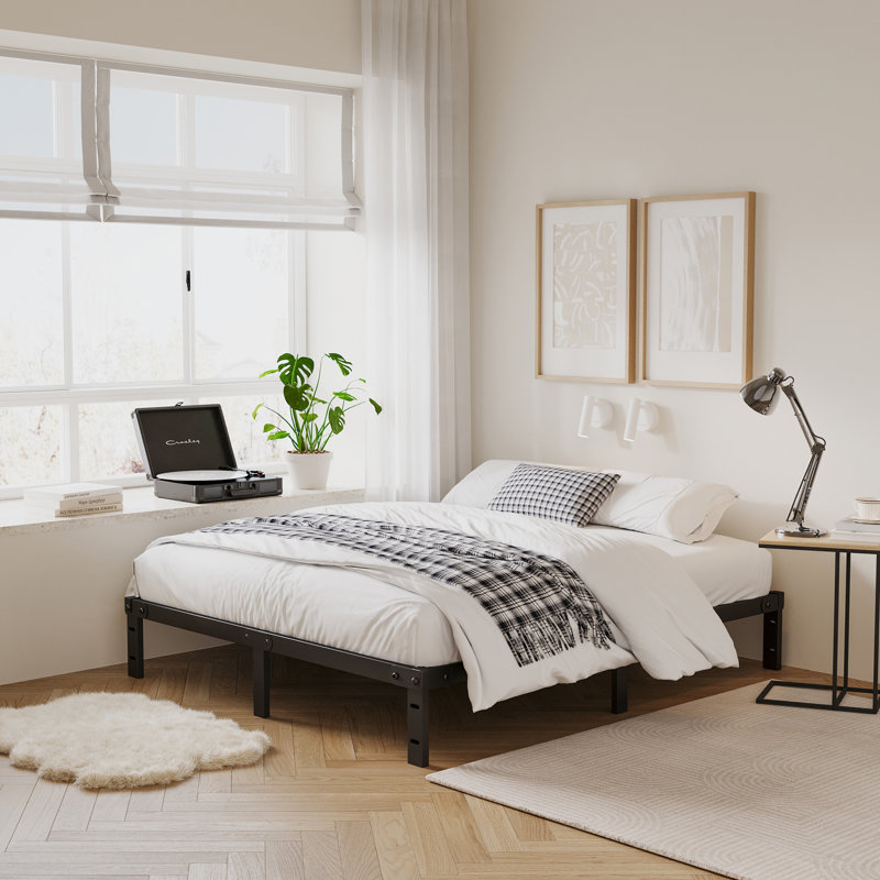 7" Steel Bed Frame Heavy-Duty Noise-Free No Boxspring Needed with Rubber Corner Guards, Queen