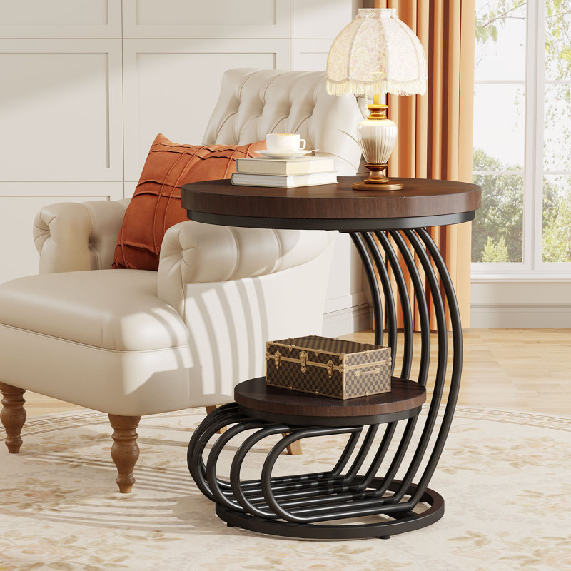 Frame End Table, Dark Brown Wood, Black