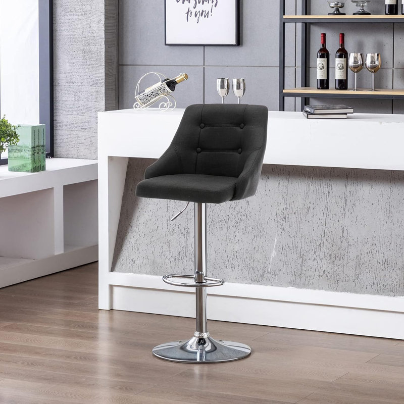 Tabouret de bar pivotant avec dossier, tabouret de bar touffeté en tissu réglable, fauteuil de bar rembourré à hauteur de comptoir pour la cuisine et le café