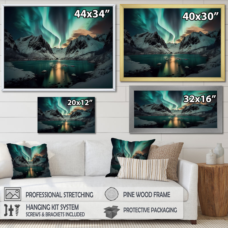 «In The Wilderness Aurora», reproduction sur toile, Cadre photo argenté, H 34 po x l 44 po x P 1,5 po